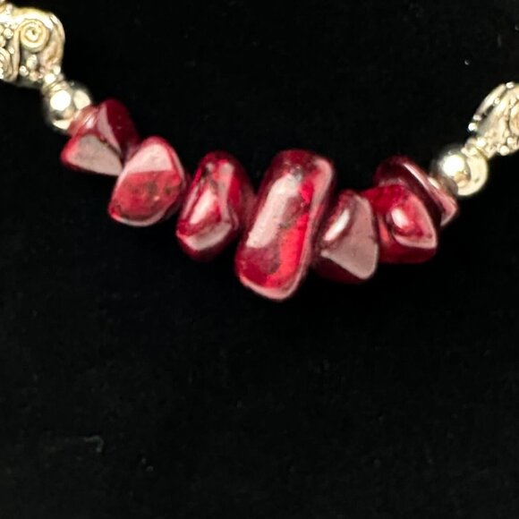 I Silver Red Garnet Beaded Necklace 7.5" Toggle Clasp Fashion Jewelry - Picture 9 of 16